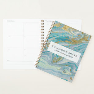 Turquoise & Gold Agate Stone Geode Marble Swirl Planner