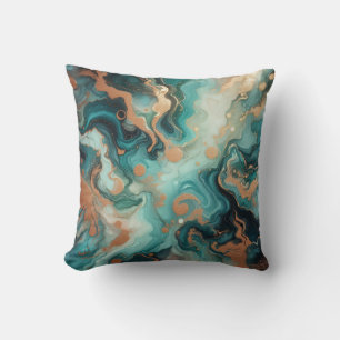 Turquoise + Gold Alcohol Ink Marble Throw Pillow