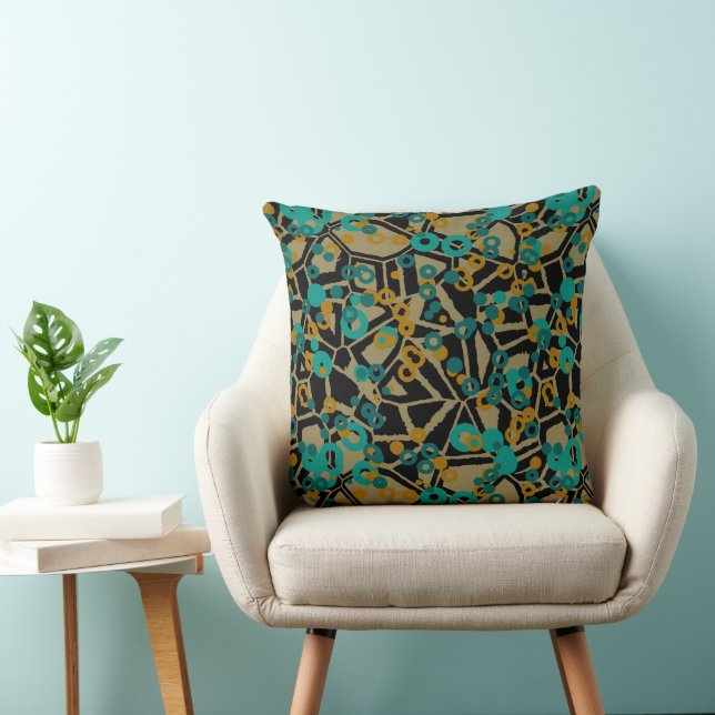 Turquoise gold and black geometric abstract cushion (Chair)