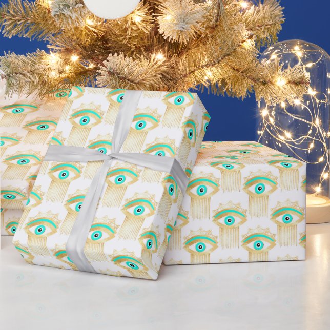Turquoise Gold and Blue Third Eye  Wrapping Paper (Holidays)