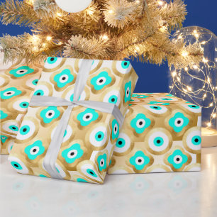 Turquoise Gold and Blue Third Eye  Wrapping Paper