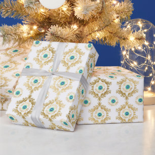 Turquoise Gold and Blue Third Eye  Wrapping Paper