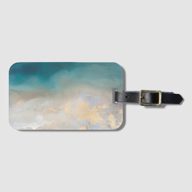 Turquoise, Gold and White Pattern Luggage Tag (Front Horizontal)