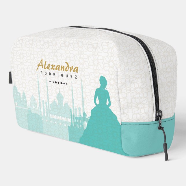 Turquoise & Gold Arabian Quinceañera Dopp Kit (Right Corner)