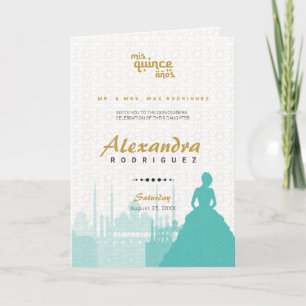 Turquoise & Gold Arabian Quinceañera Photo Invitation