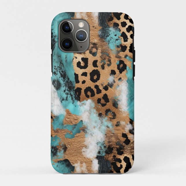 Turquoise Gold Black Leopard Case-Mate iPhone Case (Back)