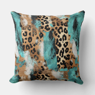 Turquoise Gold Black Leopard Cushion