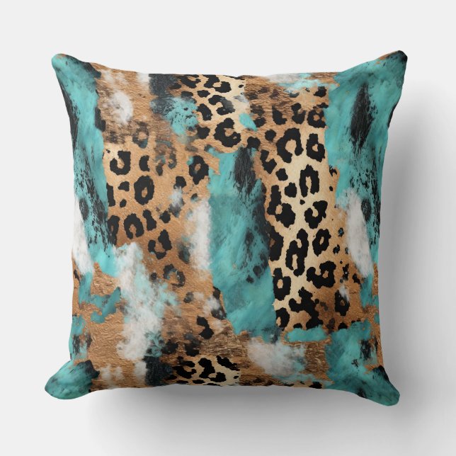 Turquoise Gold Black Leopard Cushion (Front)