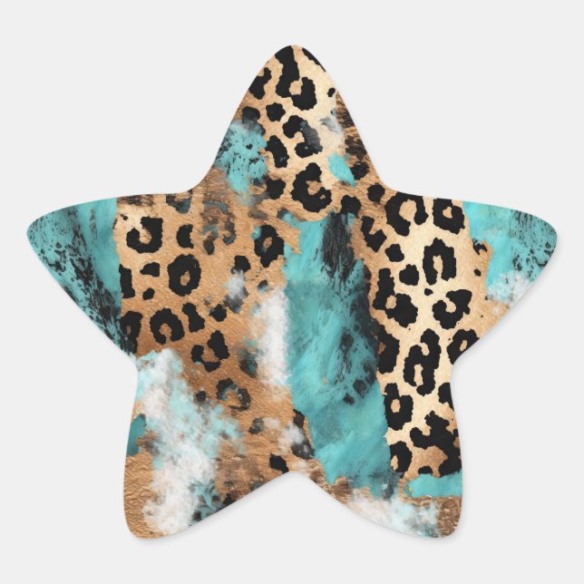 Turquoise Gold Black Leopard Star Sticker (Front)