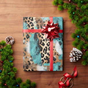 Turquoise Gold Black Leopard Wrapping Paper