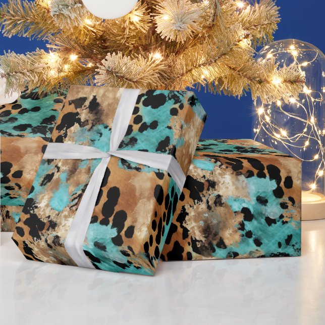 Turquoise Gold Black Leopard Wrapping Paper (Holidays)
