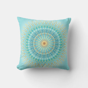 Turquoise Gold Boho Mandala Christmas Cushion