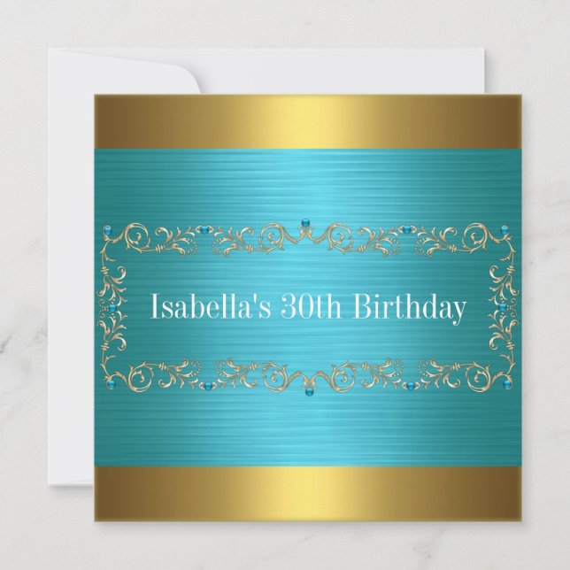 Turquoise Gold Bronze Jewel Birthday Event 2 Invitation (Front)
