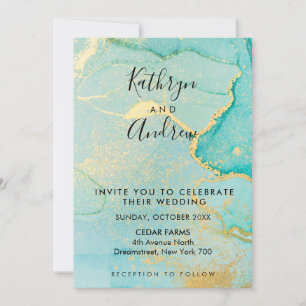 Turquoise Gold Calligraphy Invitation