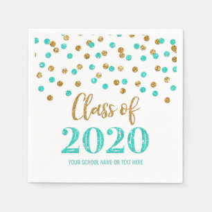 Turquoise Gold Confetti Class of 2020 Graduation Napkin