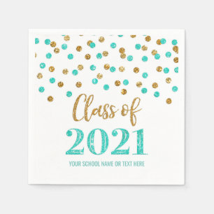 Turquoise Gold Confetti Class of 2021 Graduation Napkin
