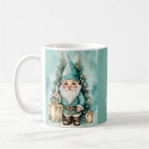 Turquoise & Gold Cosy Christmas Gnome Coffee Mug