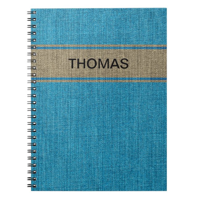 Turquoise Gold Denim Jeans Fabric Name Customised Notebook (Front)