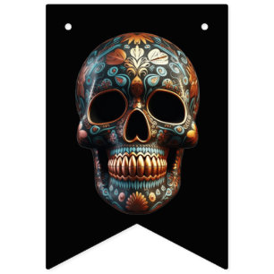 Turquoise Gold Día de los Muertos Skull Bunting