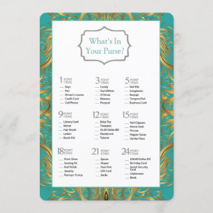 Turquoise Gold Flourishes Bridal Shower Game Invitation