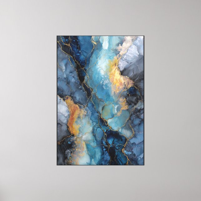Turquoise & Gold Geode Flow Abstract Canvas Print (Front)
