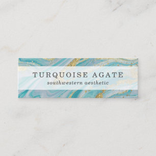 Turquoise & Gold Geode Marble Swirl Social Media Mini Business Card