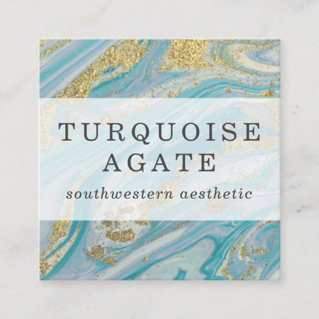 Turquoise & Gold Geode Marble Swirl Social Media Square Business Card (Front)