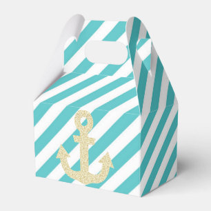 Turquoise Gold Glitter Anchor Nautical Favour Box
