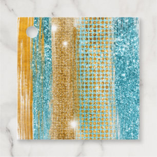 Turquoise Gold Glitter Elegant Chic Favour Tags