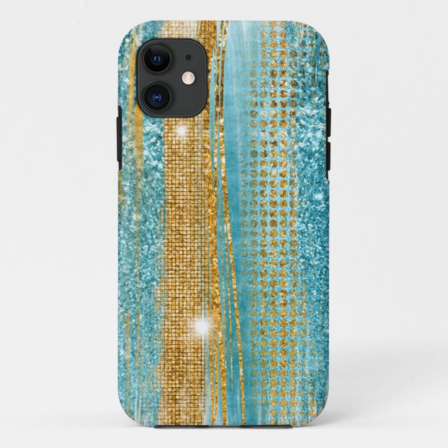 Turquoise Gold Glitter Elegant Chic Girly Case-Mate iPhone Case (Back)