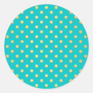 Turquoise Gold Glitter Polka Dots Pattern Classic Round Sticker