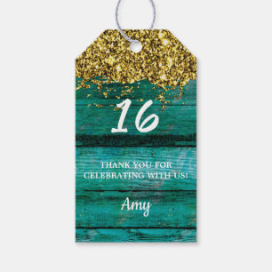 Turquoise Gold Glitter Sparkle Girly Birthday Gift Tags