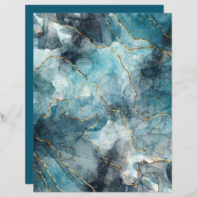 Turquoise Gold Grain Marble Craft Scrapbook Paper (Front/Back)