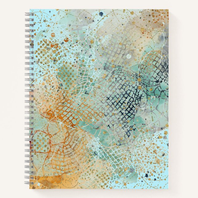 Turquoise, Gold, Green, Orange, Blue, Abstract Notebook (Front)