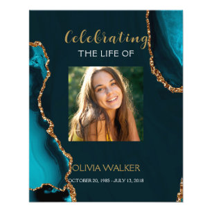  Turquoise & Gold Greenery Funeral Welcome Sign