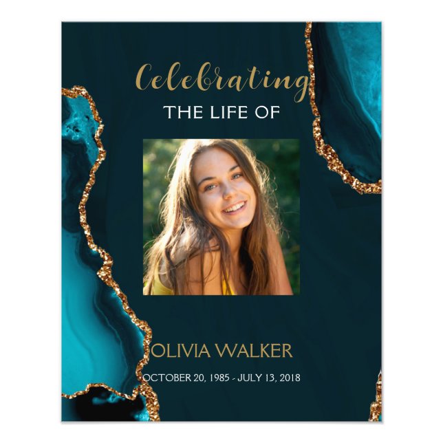  Turquoise & Gold Greenery Funeral Welcome Sign (Front)