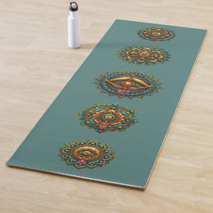 Turquoise Gold Lotus Mandala Art - Teal Meditation Yoga Mat