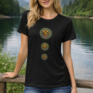 Turquoise Gold Lotus Mandala Eye Art -Boho Graphic T-Shirt