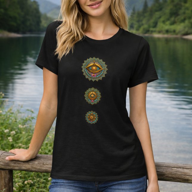 Turquoise Gold Lotus Mandala Eye Art -Boho Graphic T-Shirt (Creator Uploaded)