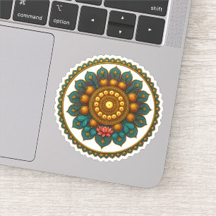 Turquoise Gold Lotus Mandala - Fantasy Graphic Art