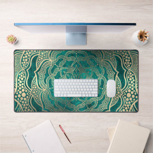  Turquoise & Gold Mandala Luxury Reiki Yoga Studio Desk Mat