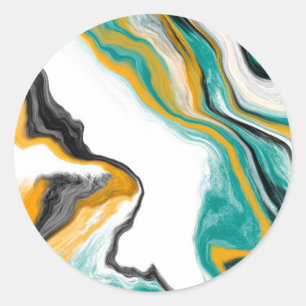 Turquoise, Gold, Marble Fluid Art Classic Round Sticker