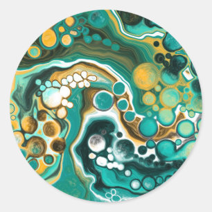 Turquoise, Gold, Marble Fluid Art  Classic Round Sticker
