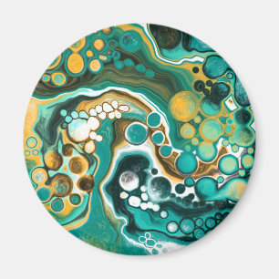 Turquoise, Gold, Marble Fluid Art Magnet