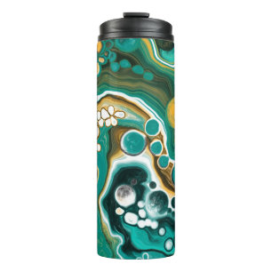 Turquoise, Gold, Marble Fluid Art   Thermal Tumbler