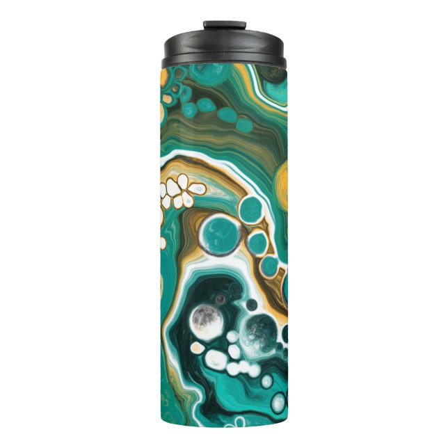 Turquoise, Gold, Marble Fluid Art   Thermal Tumbler (Front)