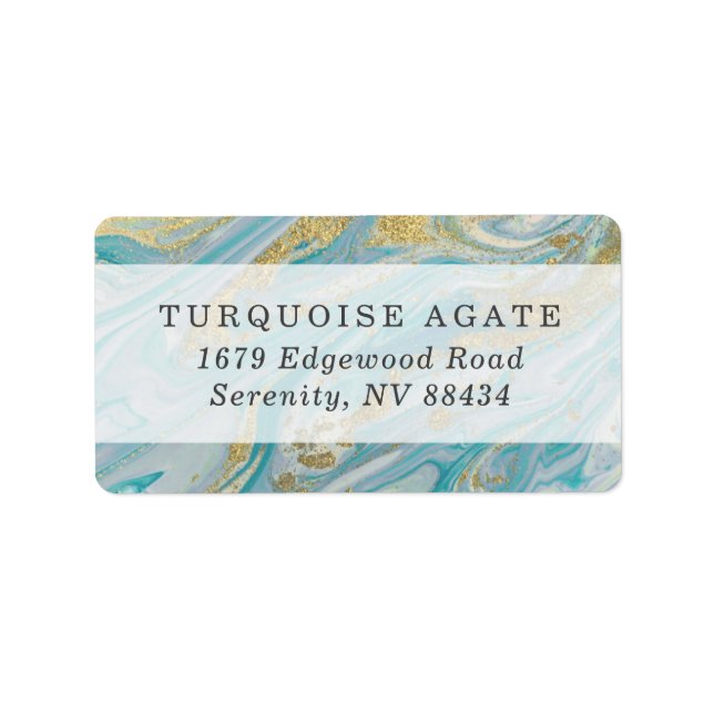 Turquoise & Gold Marble Swirl Agate Geode  Address Label (Front)