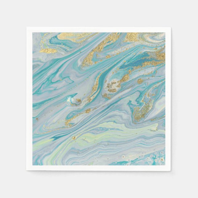 Turquoise & Gold Marble Swirl Agate Geode Wedding Napkin (Front)