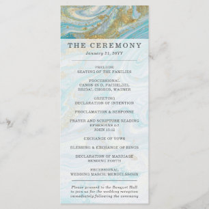 Turquoise & Gold Marble Swirl Agate Geode Wedding Program