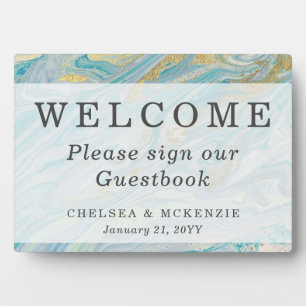 Turquoise & Gold Marble  Welcome Wedding Guestbook Plaque